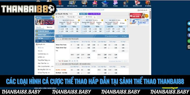 Các loại hình cá cược thể thao hấp dẫn tại sảnh thể thao thanbai88